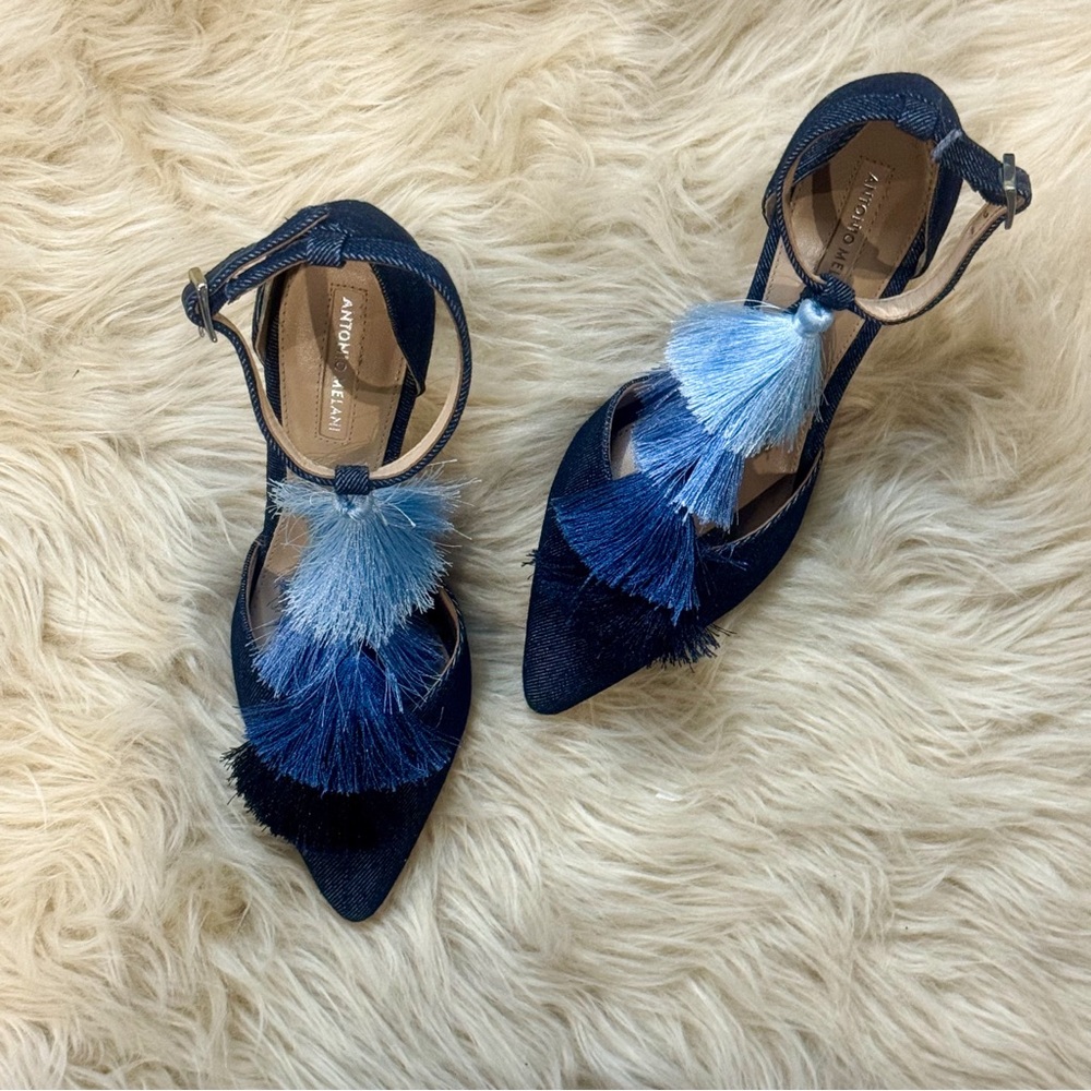 ANTONIO MELANI Navy and Light Blue Tassel Heels - Picture 2 of 6